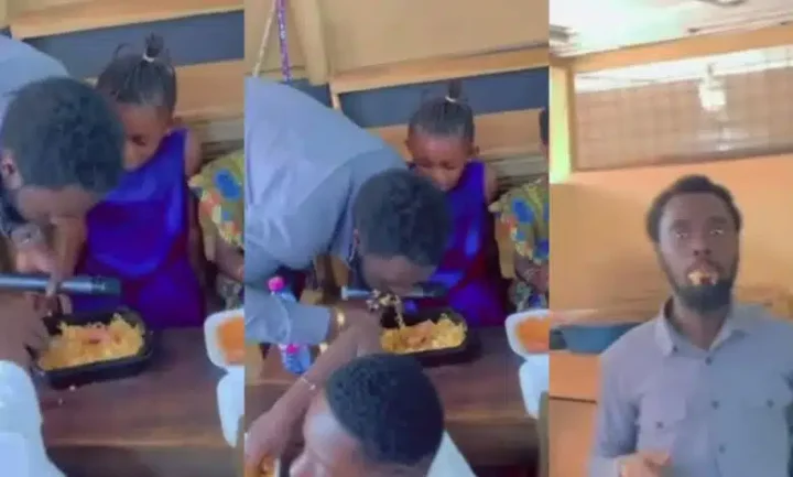 Primary school teacher caught eating pupil’s food (Video)