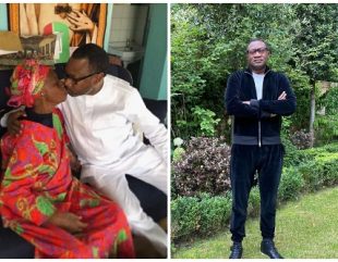 Reactions As Femi Otedola Lock Lips With his Mother To Celebrate Her 91st Birthday