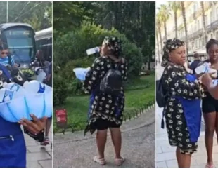 Nigerian woman causes a stir hawking water in Europe after relocating abroad (Video)