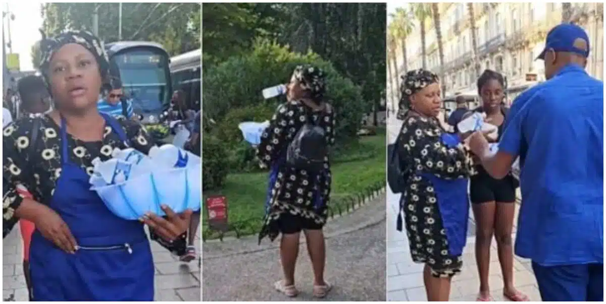 Nigerian woman causes a stir hawking water in Europe after relocating abroad (Video)