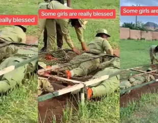 Watch: Hilarious Moment Corps Member’s Backside Gets Stuck, Causing Traffic Jam During Man O’ War Drill [Video]