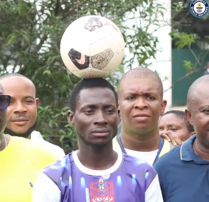 Nigerian Man Makes History: Sets Guinness World Record Climbing 150 Steps with Football Balanced on His Head (Video)