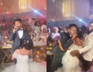 Actress Ekene Umenwa Kneels for Singer Moses Bliss at Wedding Reception, Leaving Husband Ifeanyi Ogbodo in Shock (Video)