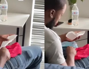 Lady leaves tongues waging as she shows her man fixing her menstrual pad