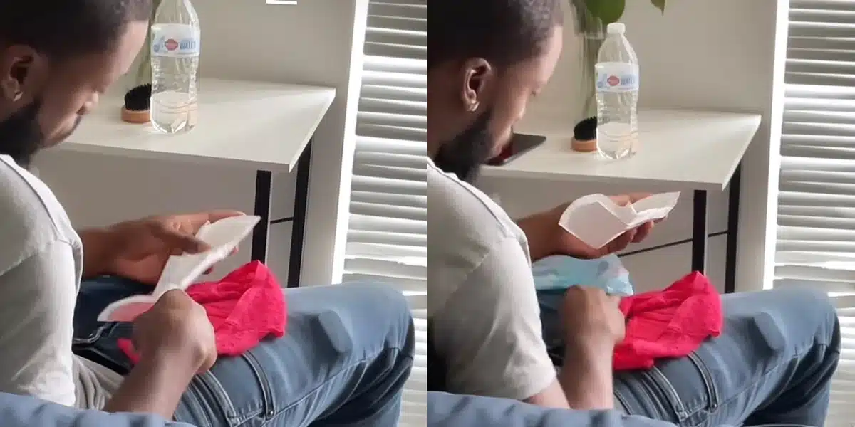 Lady leaves tongues waging as she shows her man fixing her menstrual pad