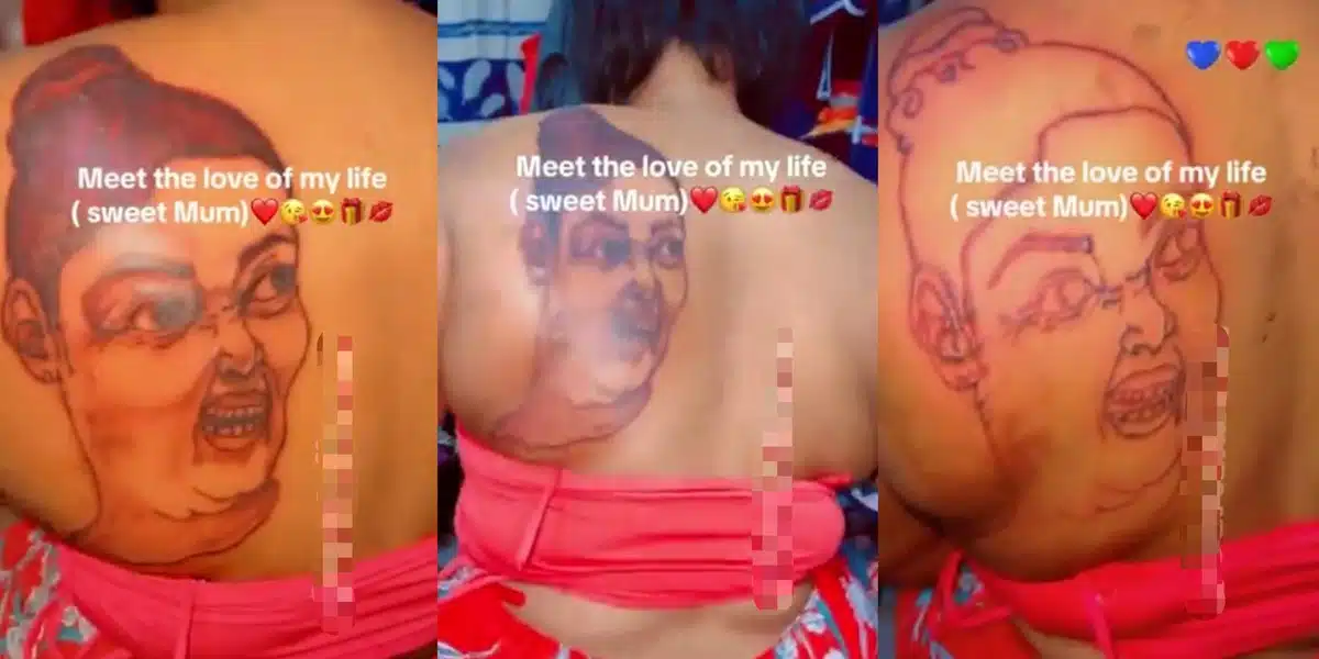 “Tattoo gone wrong” – Ghanaian lady breaks the internet as she dedicates tattoo to her mother