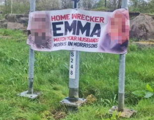 Roadside Banner Publicly Exposes ‘Home Wrecker’ with Face and Workplace on Display