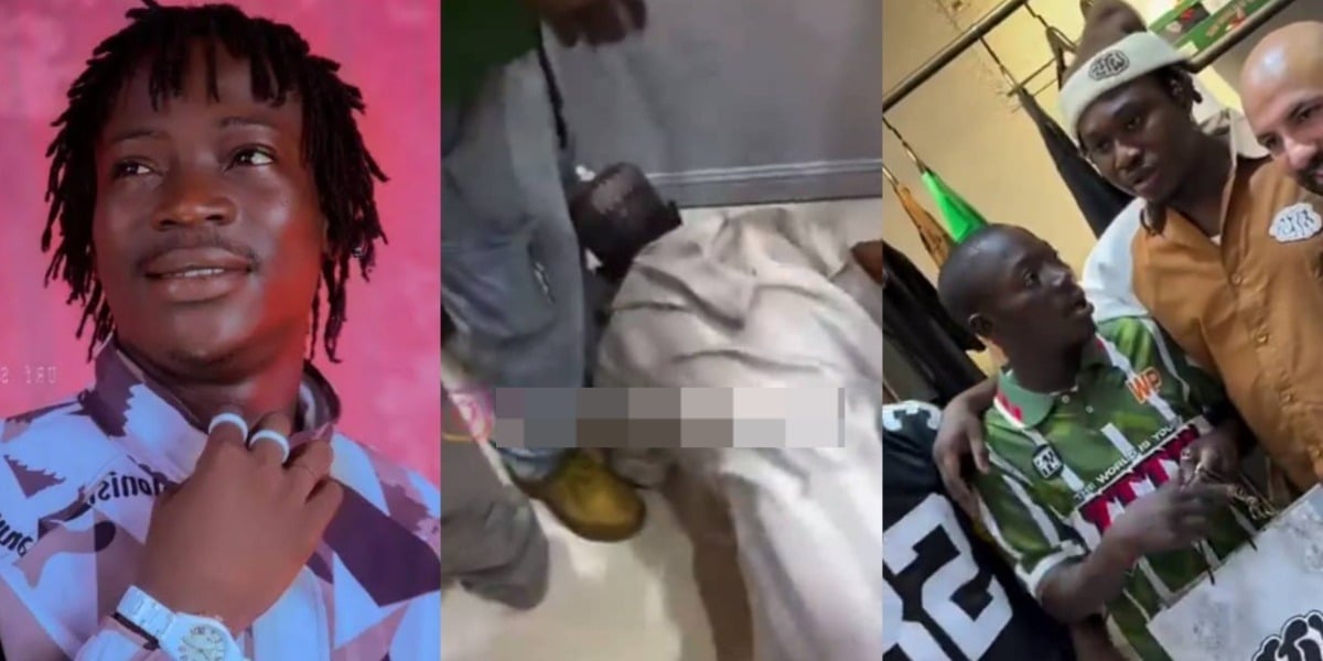 DJ Chicken Prostrates to Plead with Zlatan Ibile at ZTTW Store Opening